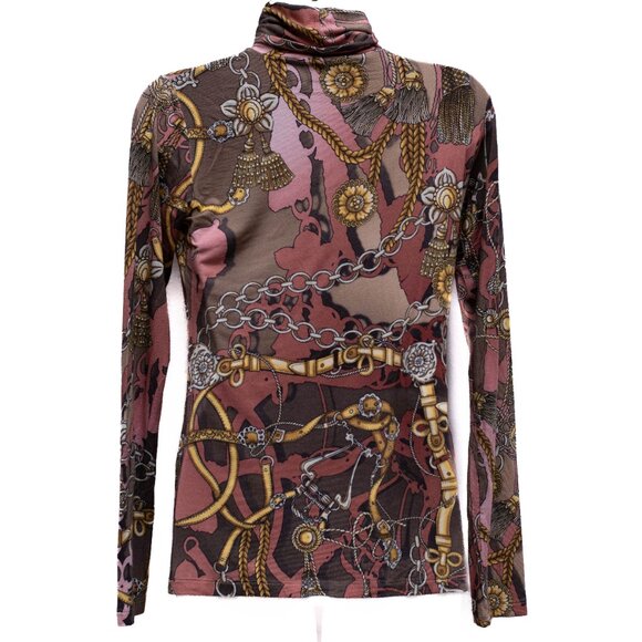 Les Copains Women M Turtleneck Pullover Belt Chain Tassel Print Equestrian Italy - Picture 3 of 5